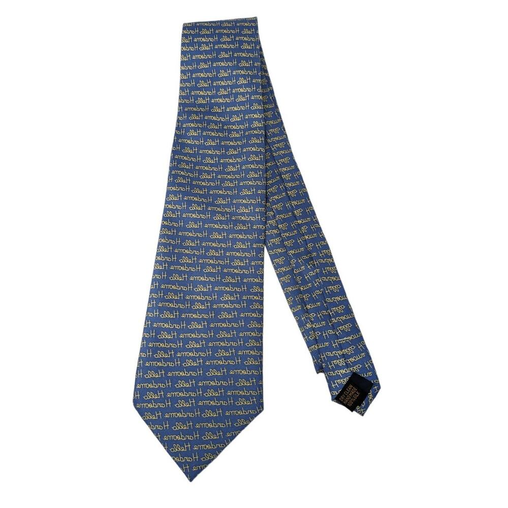 Alynn HELLO HANDSOME Blue 100% Silk Tie Graphic‎ Printed